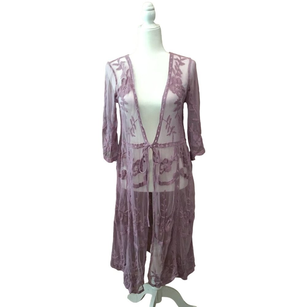 Entro Lilac Sheer Embroidered Kimono Cardigan Small Womens Lightweight Boho Cove